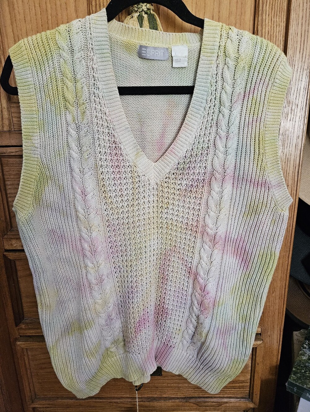 Vintage Esprit Tie Dye V Neck Sweater Vest Large Cotton